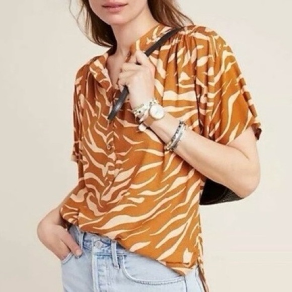 Anthropologie Tops - Anthropologie Maeve Windham Zebra Stripe Tunic in Cedar Orange Size Small